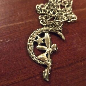 Fairy In Crescent Moon Pendant Necklace